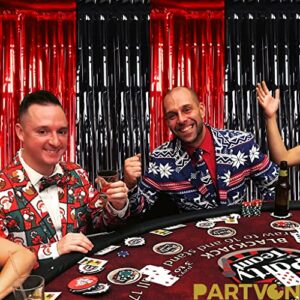 PARTVON Graduation Party Red Black Tinsel Foil Fringe Curtains - Casino Viva Las Vegas Game Night Birthday Photo Backdrops Wedding New Years Eve Party Decorations