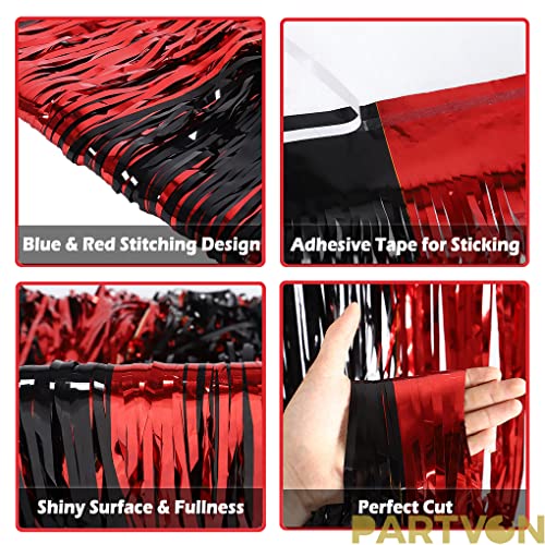 PARTVON Graduation Party Red Black Tinsel Foil Fringe Curtains - Casino Viva Las Vegas Game Night Birthday Photo Backdrops Wedding New Years Eve Party Decorations