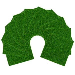 auear, artificial garden grass life-like lawns fake fairy grass mats mini ornament garden grass decoration (10 pack, 6″x6″)