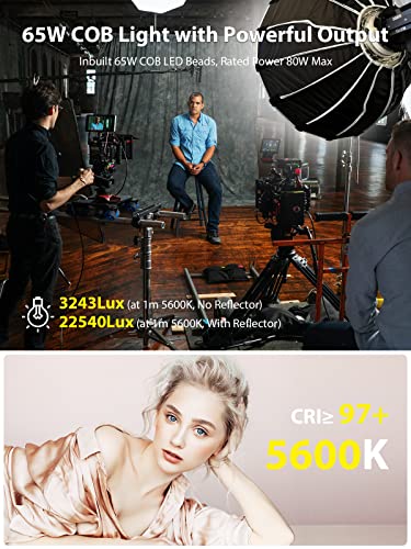 Video Light, COLBOR CL60M Studio Lights 65W 5600K CRI97+ Continuous Output Lighting 7 Light Effects with Bowens Mount APP Control Spotlight for Video Recording, Video-Light-LED-Photography-Lighting