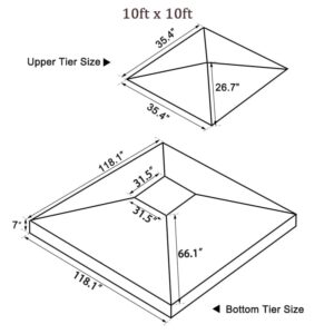 Durcover Gazebo Replacement Top 10x10 ft, Gazebo Canopy Replacement Cover for 2 Tier Outdoor Patio Garden Tent Frames, Waterproof UV-Resistant, Canopy Cover with Air Vent Only, Beige