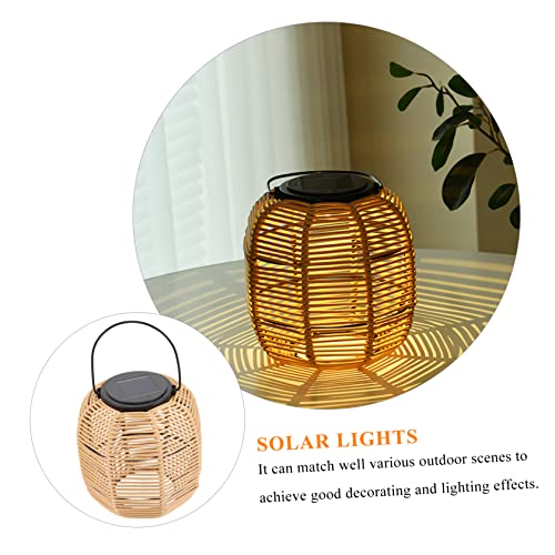 LABRIMP Landscape Light for Lawn Table Hanging LED Rattan Wedding Lights Decoration Handle with Patio Lantern Yard Garden Yellow Solar Lamp Outdoor