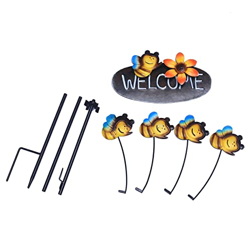 Decorative Honey Bees Metal Wind Spinners for Yard and Garden with Welcome Sign,Lawn Pathway Decoration Metal Kinetic Pinwheels Windmill Whirlygigs(Bees)