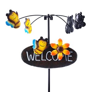 Decorative Honey Bees Metal Wind Spinners for Yard and Garden with Welcome Sign,Lawn Pathway Decoration Metal Kinetic Pinwheels Windmill Whirlygigs(Bees)