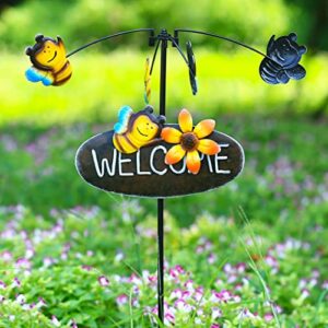 Decorative Honey Bees Metal Wind Spinners for Yard and Garden with Welcome Sign,Lawn Pathway Decoration Metal Kinetic Pinwheels Windmill Whirlygigs(Bees)