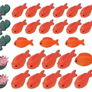 JKanruh 30 Pcs Mini Resin Red Goldfish,Lotus,Lotus Leaf Sets,Cute Resin Miniature Ornament Micro Landscape for Fairy Garden Decor,DIY Ornament Craft DIY Dollhouse