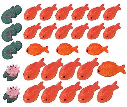 JKanruh 30 Pcs Mini Resin Red Goldfish,Lotus,Lotus Leaf Sets,Cute Resin Miniature Ornament Micro Landscape for Fairy Garden Decor,DIY Ornament Craft DIY Dollhouse