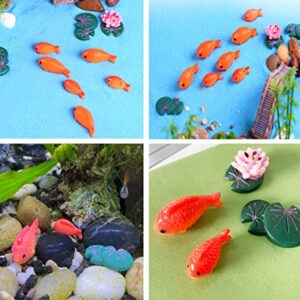 JKanruh 30 Pcs Mini Resin Red Goldfish,Lotus,Lotus Leaf Sets,Cute Resin Miniature Ornament Micro Landscape for Fairy Garden Decor,DIY Ornament Craft DIY Dollhouse