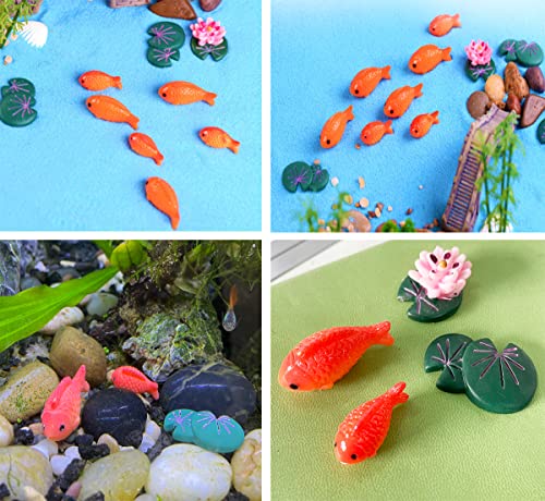 JKanruh 30 Pcs Mini Resin Red Goldfish,Lotus,Lotus Leaf Sets,Cute Resin Miniature Ornament Micro Landscape for Fairy Garden Decor,DIY Ornament Craft DIY Dollhouse