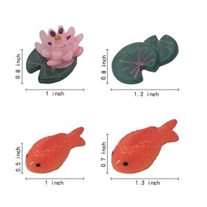 JKanruh 30 Pcs Mini Resin Red Goldfish,Lotus,Lotus Leaf Sets,Cute Resin Miniature Ornament Micro Landscape for Fairy Garden Decor,DIY Ornament Craft DIY Dollhouse