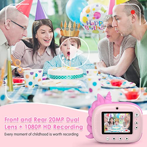 HiMont Kids Camera Instant Print, Digital Camera for Kids with Zero Ink Print Paper & 32G TF Card, Selfie Video Camera with Color Pens & Photo Clips for DIY, Gift for Girls Boys 3-12 Years Old (Pink)