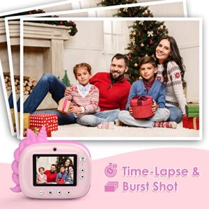 HiMont Kids Camera Instant Print, Digital Camera for Kids with Zero Ink Print Paper & 32G TF Card, Selfie Video Camera with Color Pens & Photo Clips for DIY, Gift for Girls Boys 3-12 Years Old (Pink)