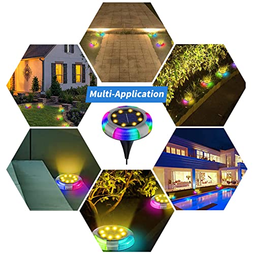 Mutois 4-Pack Solar Ground Lights Outdoor, Waterproof Solar Garden Lights with 8 Warm Lights & Multi-Color Auto-Changing Light, Upgraded Bright in-Ground Lights, Landscape Light for Pathway Yard Lawn