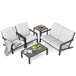 happatio aluminum patio furniture 5-piece conversation sets, outdoor patio conversation set, outdoor chairs for garden backyard balcony porch poolside(black)