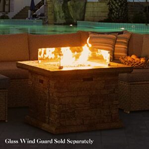 SUNBURY 7 Pieces Patio Furniture Set with Fire Table, PE Wicker Outdoor Sectional Sofa with 35-inch 50000 BTU Gas Fire Pit Table, Patio Conversation Set, Propane Fire Pit Table