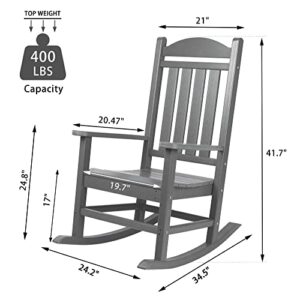 Xilingol Patio Rocking Chair Set of 2, Poly Lumber Porch Rocker with High Back, 400Lbs Support Rocking Chairs for Outdoor Garden Lawn, 2 Grey