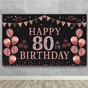 trgowaul 80th birthday decorations for women rose gold birthday backdrop banner 5.9 x 3.6 fts happy 80th birthday party suppiles photography supplies background happy 80th birthday decoration