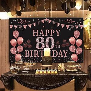 Trgowaul 80th Birthday Decorations for Women Rose Gold Birthday Backdrop Banner 5.9 X 3.6 Fts Happy 80th Birthday Party Suppiles Photography Supplies Background Happy 80th Birthday Decoration