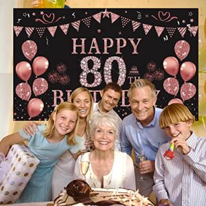 Trgowaul 80th Birthday Decorations for Women Rose Gold Birthday Backdrop Banner 5.9 X 3.6 Fts Happy 80th Birthday Party Suppiles Photography Supplies Background Happy 80th Birthday Decoration