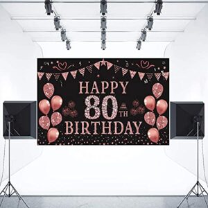 Trgowaul 80th Birthday Decorations for Women Rose Gold Birthday Backdrop Banner 5.9 X 3.6 Fts Happy 80th Birthday Party Suppiles Photography Supplies Background Happy 80th Birthday Decoration