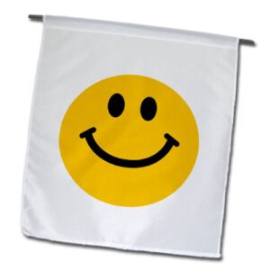 3dRose fl_76653_1 Yellow Smiley Face Cute Traditional Happy Smilie 1960S Hippie Style Smiling on White Garden Flag, 12 by 18-Inch
