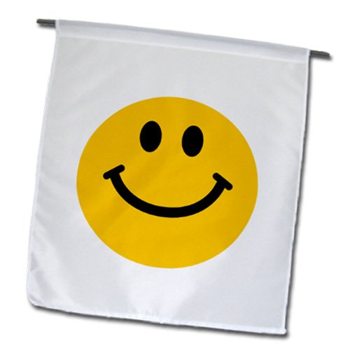 3dRose fl_76653_1 Yellow Smiley Face Cute Traditional Happy Smilie 1960S Hippie Style Smiling on White Garden Flag, 12 by 18-Inch