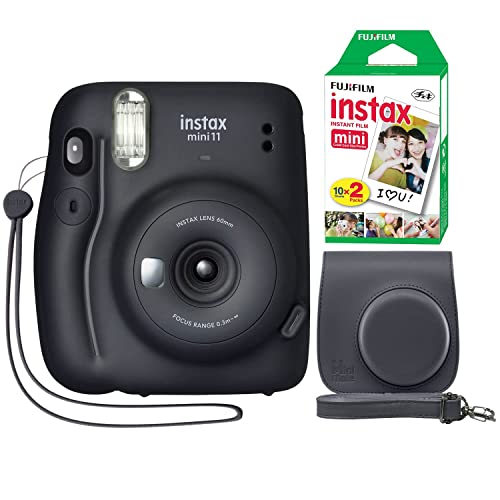 Fujifilm Instax Mini 11 Instant Camera Charcoal Gray + Minimate Custom Case + Fuji Instax Film 20 Sheets Twin Pack