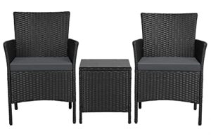yaheetech 3 pieces patio porch furniture sets outdoor garden furniture sets pe rattan wicker chairs with washable cushion & tempered glass tabletop grey cushion