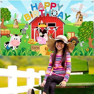 Tatuo Farm Birthday Party Supplies Farm Animal Birthday Party Backdrop Happy Birthday Photo Background Large Farm Photography Backdrop Decor for Kid Birthday Party Baby Shower, 72.8 x 43.3 Inch