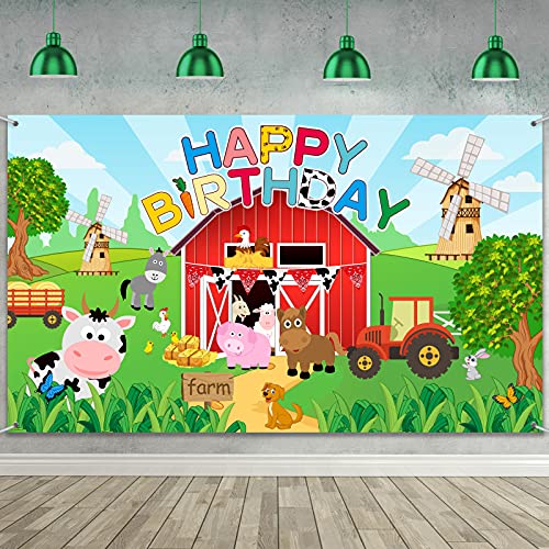 Tatuo Farm Birthday Party Supplies Farm Animal Birthday Party Backdrop Happy Birthday Photo Background Large Farm Photography Backdrop Decor for Kid Birthday Party Baby Shower, 72.8 x 43.3 Inch