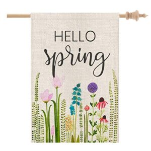 crowned beauty hello spring floral house flag 28×40 inch large vertical double sided seasonal outside yard flag cf094-28