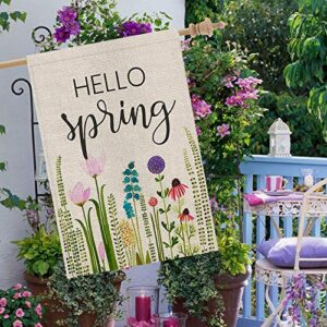 CROWNED BEAUTY Hello Spring Floral House Flag 28×40 Inch Large Vertical Double Sided Seasonal Outside Yard Flag CF094-28