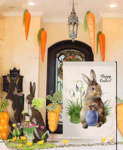 BLKWHT Easter Rabbit Small Garden Flag Vertical Double Sided 12 x 18 Inch Spring Bunny Yard Decor
