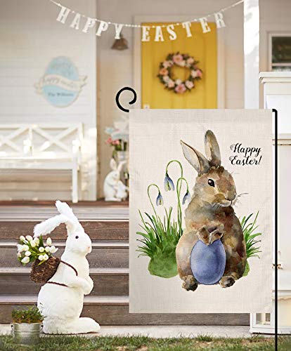 BLKWHT Easter Rabbit Small Garden Flag Vertical Double Sided 12 x 18 Inch Spring Bunny Yard Decor