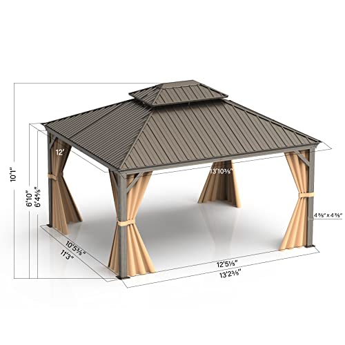 Domi 12'x14' Outdoor Hardtop Gazebo Aluminum Permanent Canopy with Galvanized Steel Roof,Curtains and Netting,for Patios,Backyard,Lawns,Garden