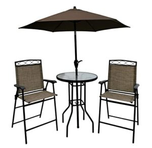 backyard expressions patio · home · garden 909851-nm 4 pc folding patio bar set with 27.5″ table with umbrella-backyard expressions, black frame/tan sling fabric