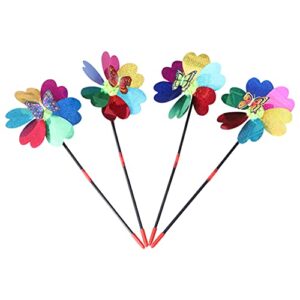 doitool 4pcs garden wind spinner garden pinwheels sunflower wind spinners with metal stakes for yard decor sequin butterfly windmill