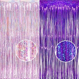 braveshine party decoration foil fringe backdrops – 3.2 ft x 8.2 ft metallic tinsel photo booth pros streamer curtains for birthday wedding christmas bridal bachelorette decorations – 1 purple 1 pink