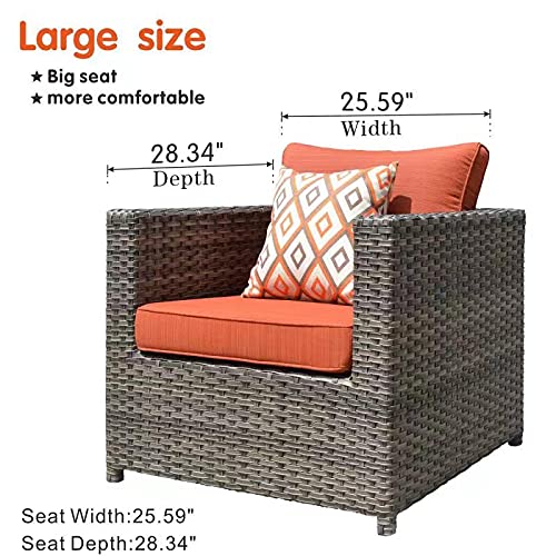 XIZZI Patio Furniture Set, No Assembly 9 PCS Big Size Outdoor Sectional Sofa All Weather PE Rattan Wicker Outdoor Furniture with 2 Pillows,Grey Wicker Orange Red