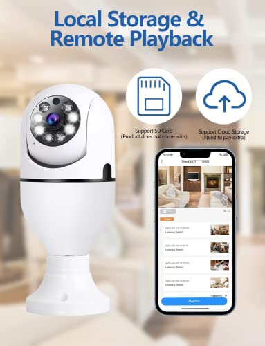 METRICSQUARE Light Bulb Security Camera Home Wireless WiFi Camera 360°PTZ Surveillance Camera Baby Monitor Nanny Cam Pet Camera Video Recording with Audio Remote Control with Phone APP