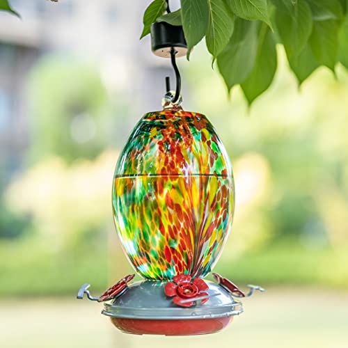 Muse Garden Hummingbird Feeders for Outdoors Hanging, Blown Glass Hummingbird Feeder, Hummingbird Gifts for Mom, Garden Backyard Decor, Unique Gifts Idea for Women Mothers Day, 27OZ, Emerald Peacock