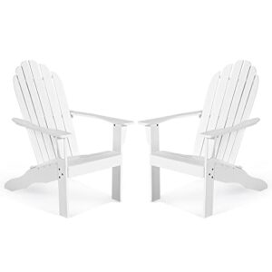 tangkula adirondack chair, acacia wood adirondack lounger chair, outdoor armchairs with slatted seating, weather resistant, for patio deck lawn backyard, garden adirondack furniture (2, white)