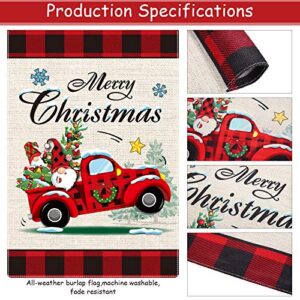 2 Pieces Christmas Garden Flags Christmas Decorations Outdoor Buffalo Check Plaid Truck Flag Double Sided Christmas Flags Xmas Outdoor Flag Winter Flag for Holiday Home Decoration, 18 x 12 Inches