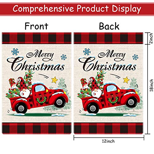 2 Pieces Christmas Garden Flags Christmas Decorations Outdoor Buffalo Check Plaid Truck Flag Double Sided Christmas Flags Xmas Outdoor Flag Winter Flag for Holiday Home Decoration, 18 x 12 Inches