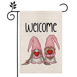 crowned beauty valentines day garden flag 12×18 inch vertical double sided valentine gnome welcome flag for outside yard anniversary wedding farmhouse décor cf015-12