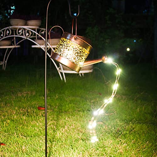 Garden Decor Solar Lights Outdoor Watering Can Decoration Hanging Lantern Waterproof for Lawn Patio Garden Courtyard Table Yard Pathway Walkway Outdoor Gardening Gifts, Warm White LED (Normal Size)