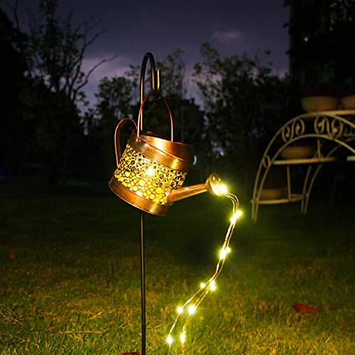 Garden Decor Solar Lights Outdoor Watering Can Decoration Hanging Lantern Waterproof for Lawn Patio Garden Courtyard Table Yard Pathway Walkway Outdoor Gardening Gifts, Warm White LED (Normal Size)