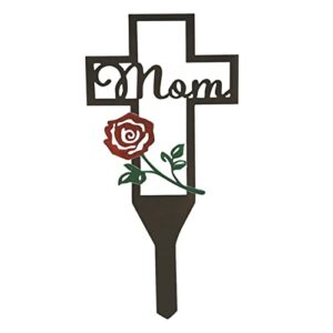 cemetery memorial cross stake, metal cross pile garden yard signs grave marker memorial plaque stakes for dad/mom deceased relatives, outdoor easter decoration wall decor lawn stake (mom black)