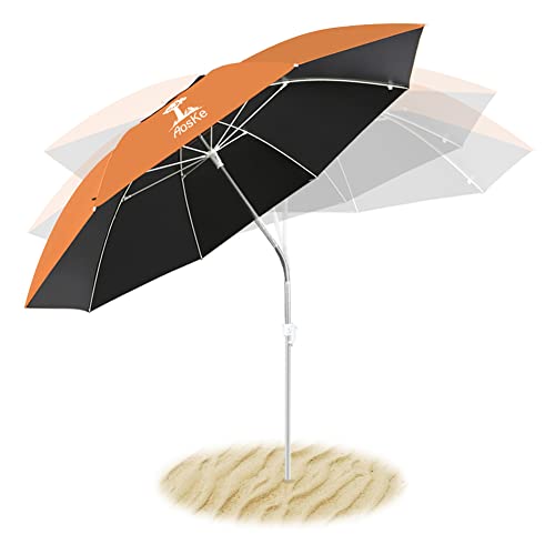 AosKe Beach Umbrella UV 50+,Umbrella with Sand Anchor & Tilt Aluminum Pole, Outdoor Sunshade umbrella with handbag, Portable Beach Umbrella with Carry Bag for Beach Patio Garden Outdoor- Orange