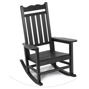 stoog all-weather outdoor rocking chairs, porch rocker with 400 lbs weight capacity, rocking chars for porch, backyard, fire pit, lawn, garden and indoor, black